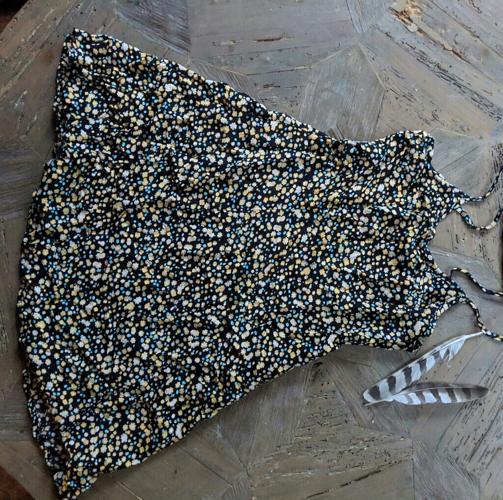 Yellow mini flower print dress.
